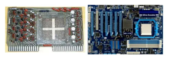 對(duì)比1968年計(jì)算器中的電路板和現(xiàn)代計(jì)算機(jī)主板